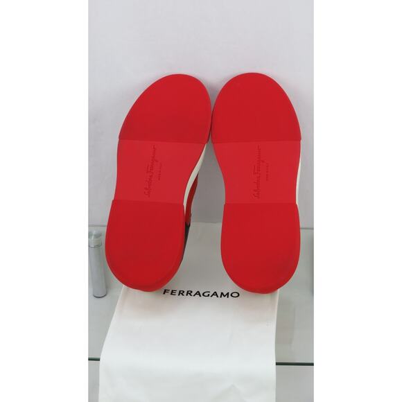NIB FERRAGAMO CASSINA RED BLACK LEATHER LOGO LACE UP SNEAKERS 8 M ITALY - Picture 10 of 13